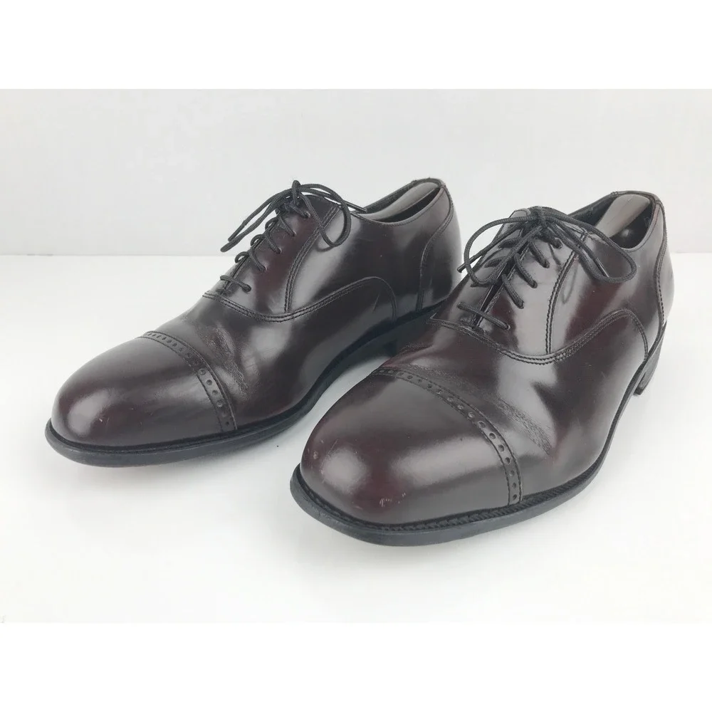 Florsheim Oxford Mens Cap Toe Dress Shoes Leather Dark Brown‎ Lace Up 9.5 EEE